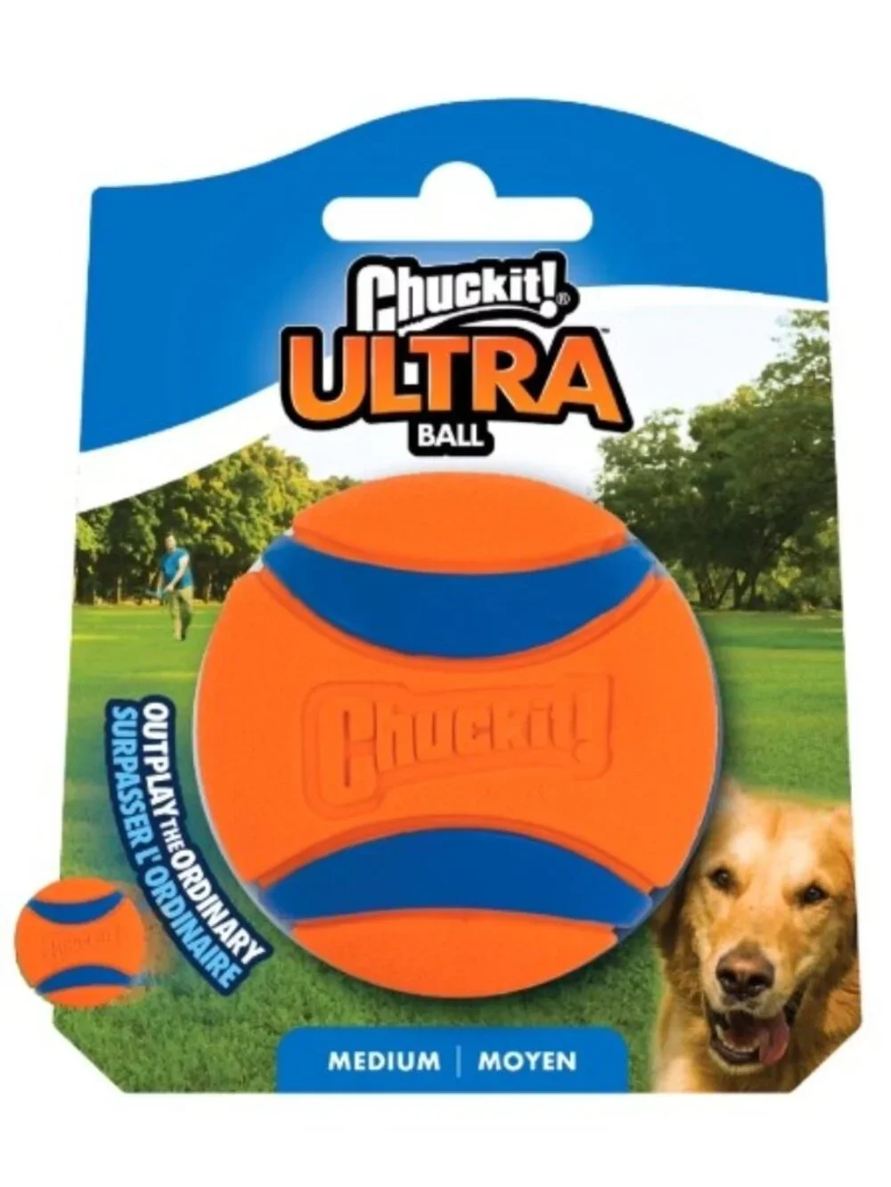 𝗖𝗵𝘂𝗰𝗸𝗶𝘁! 𝗨𝗟𝗧𝗥𝗔 𝗕𝗔𝗟𝗟 Dog Toy Orange/Blue (Size Medium) (2 balls)